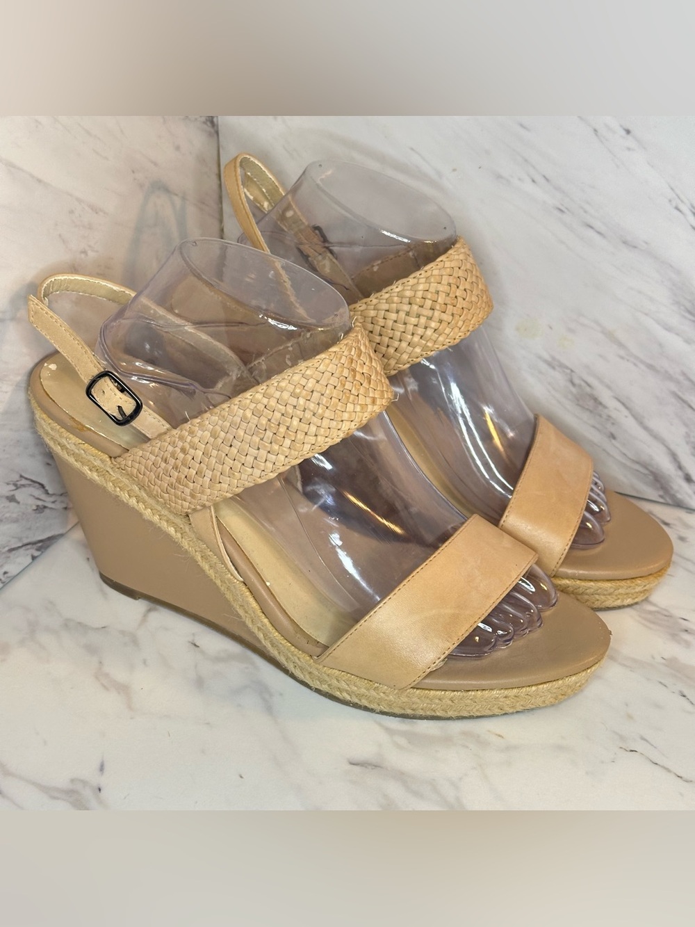 Denver Hayes Woven Strap Espadrille Wedge Sandals - Beige - Size 11